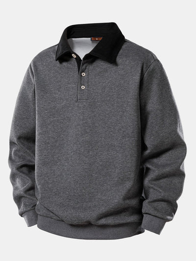 Contrast Polo Collar Sweatshirt