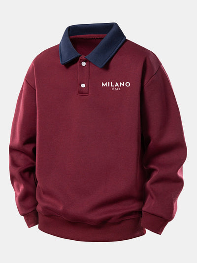 Relax Fit Milano Print Contrast Polo Sweatshirt