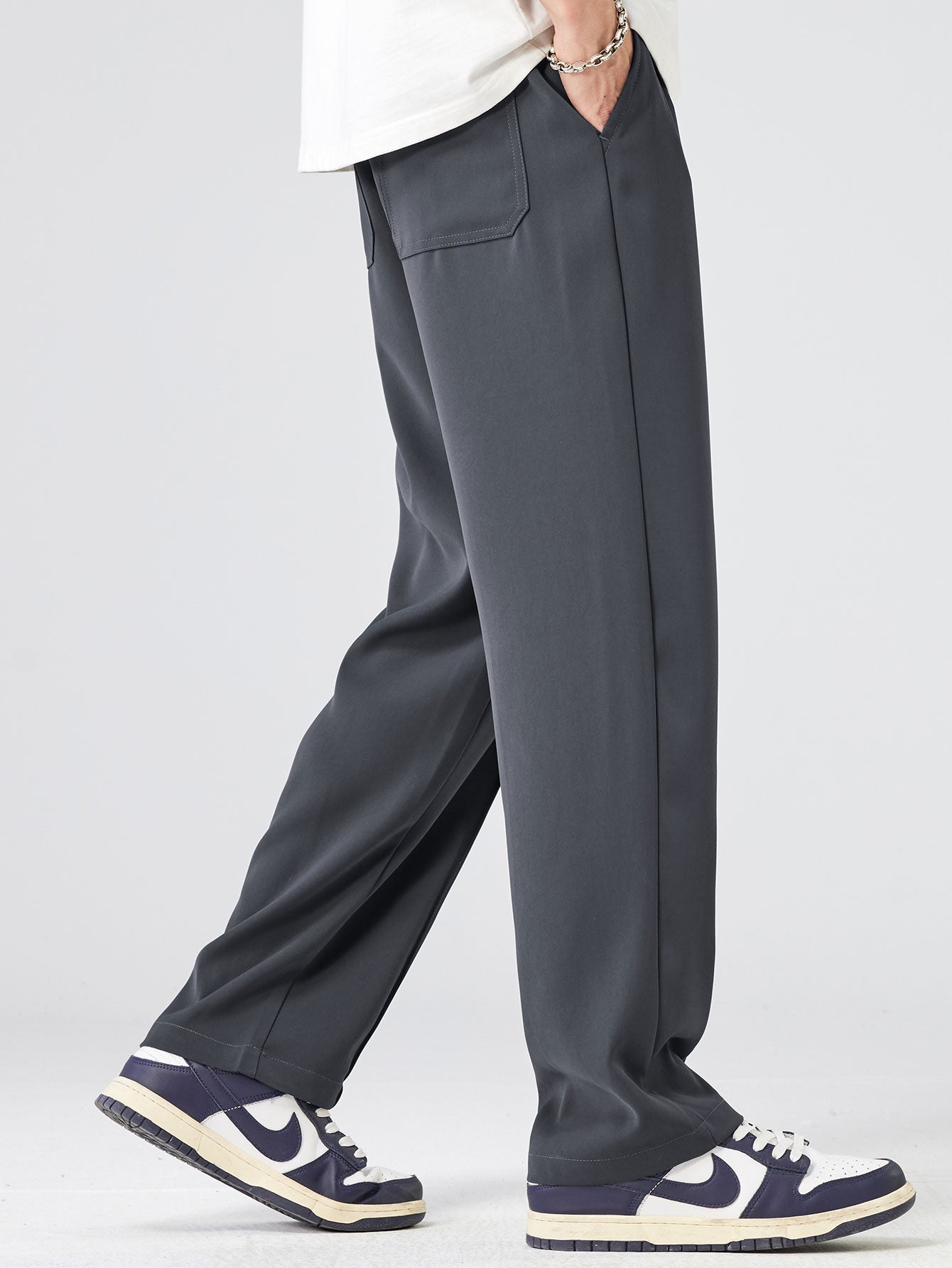 Raglan Sleeve 2 In 1 Waffle T-Shirt & Single Pleat Drawstring Straight Leg Pants