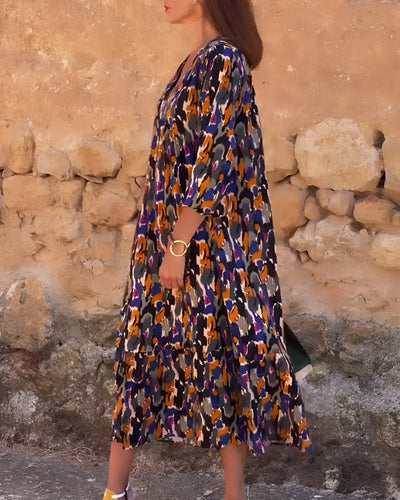 Nathalie | Retro Print V-Neck Dress