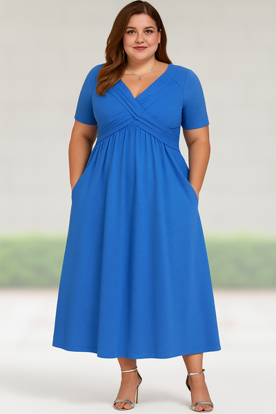 Ariana™ | Pleated V-neck Tummy Covering Midi Dress