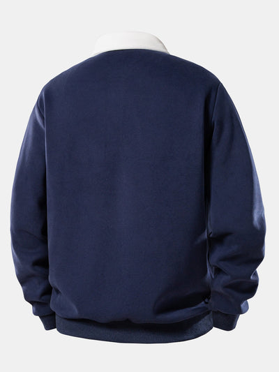 Contrast Polo Collar Sweatshirt