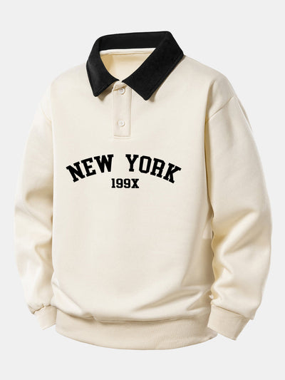 Relax Fit New York Print Contrast Polo Sweatshirt