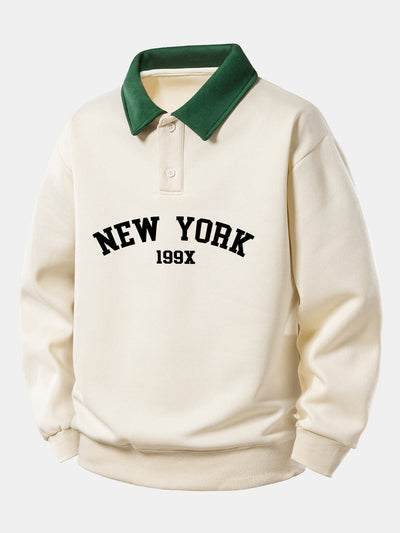 Relax Fit New York Print Contrast Polo Sweatshirt