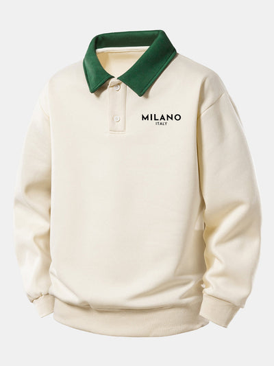 Relax Fit Milano Print Contrast Polo Sweatshirt