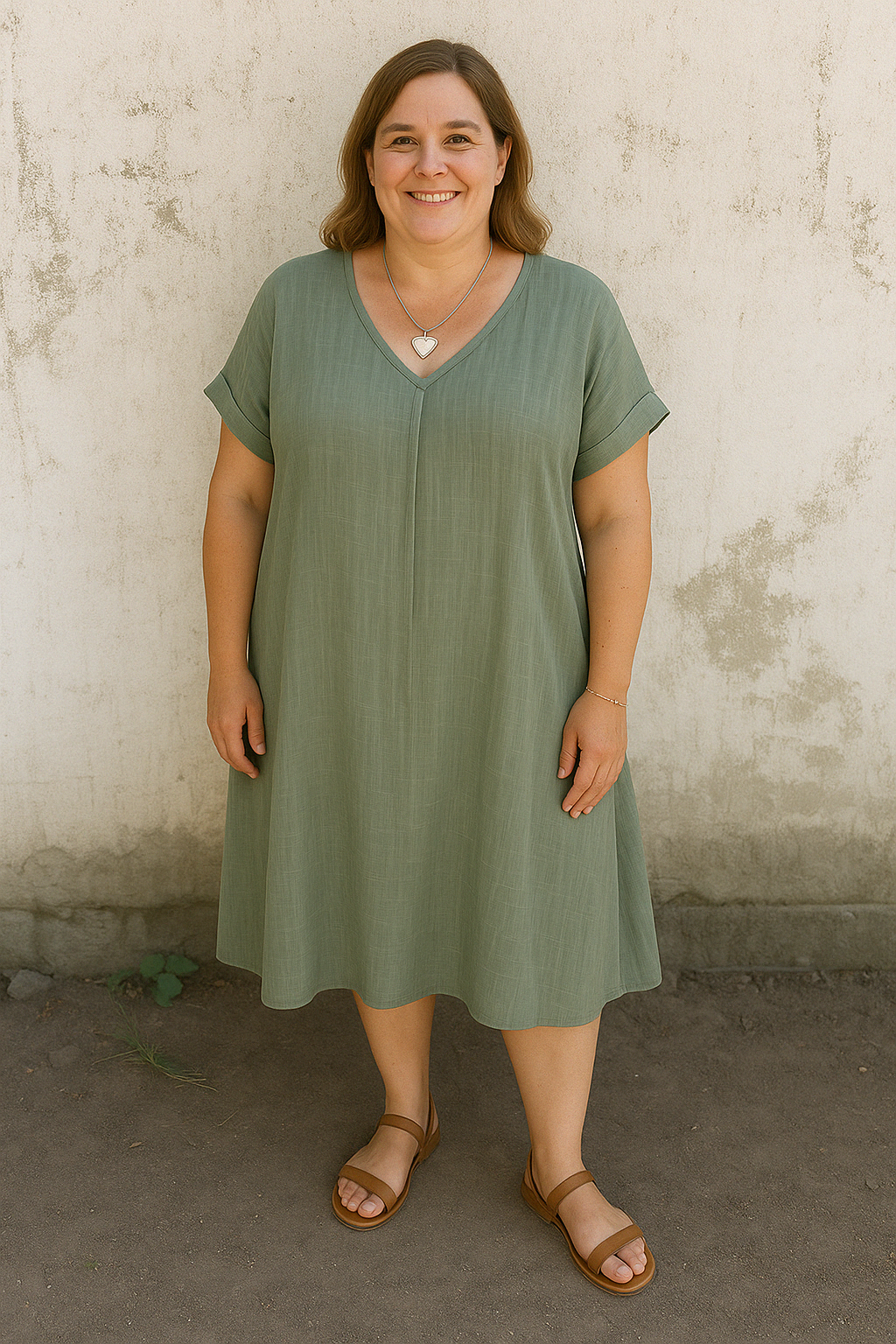 Mia™ | Casual Linen V-Neck Tummy Covering Dress