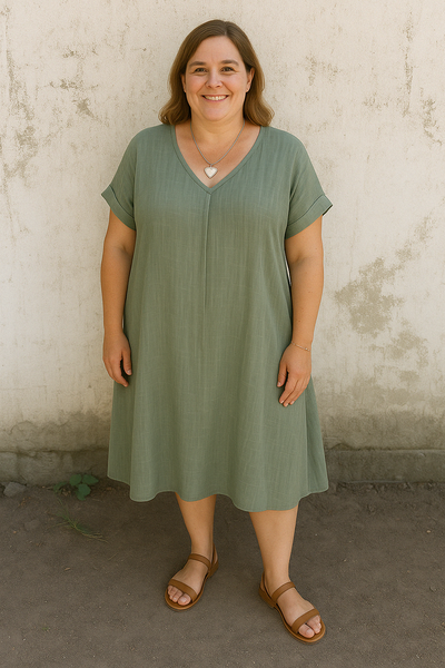 Mia™ | Casual Linen V-Neck Tummy Covering Dress