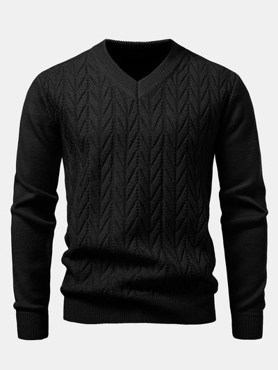 Heavyweight Geometric Jacquard V Neck Sweater