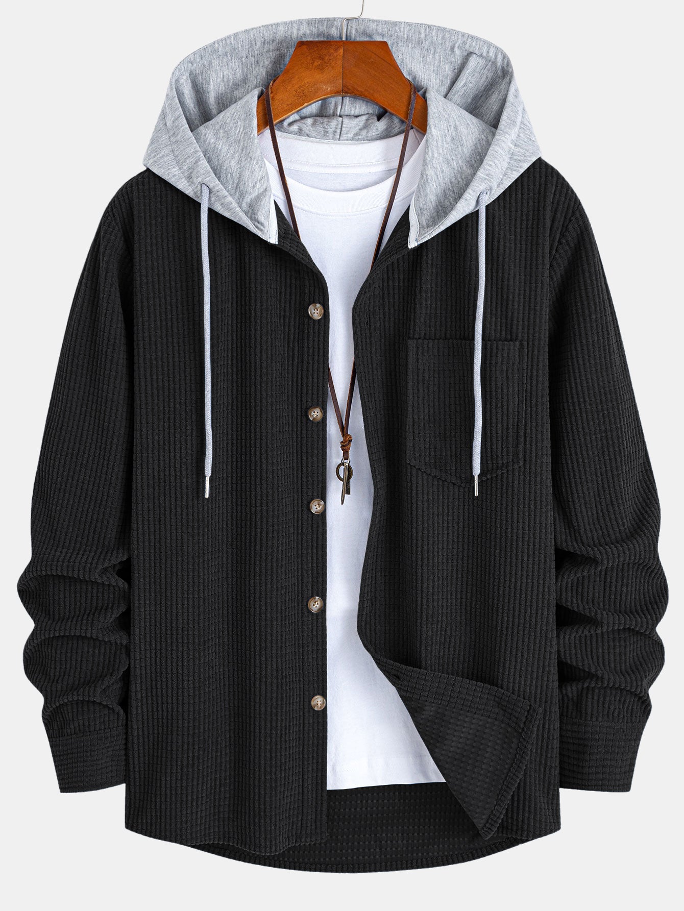 Waffle Corduroy Hooded Shirt