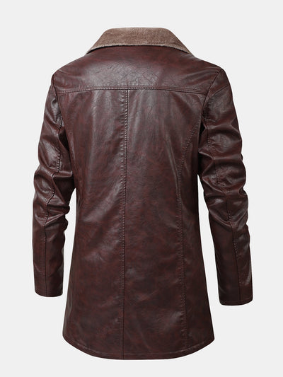 Faux Fur Lined Long Line PU Leather Coat