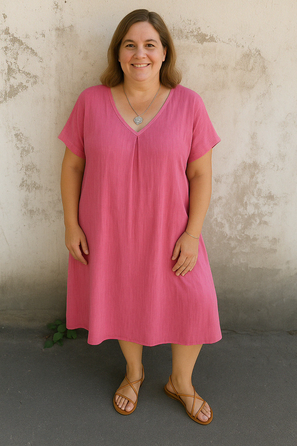 Mia™ | Casual Linen V-Neck Tummy Covering Dress