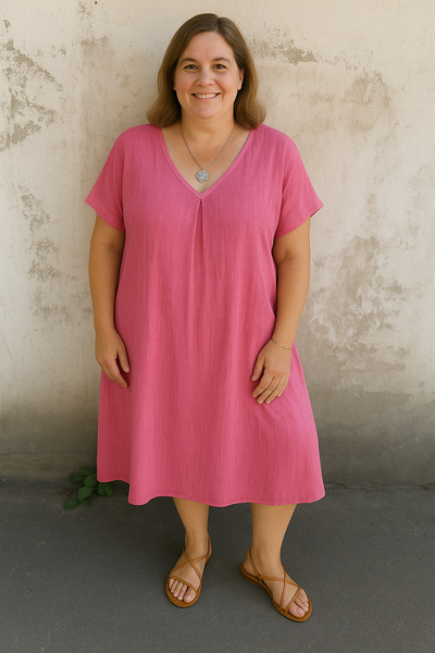 Mia™ | Casual Linen V-Neck Tummy Covering Dress