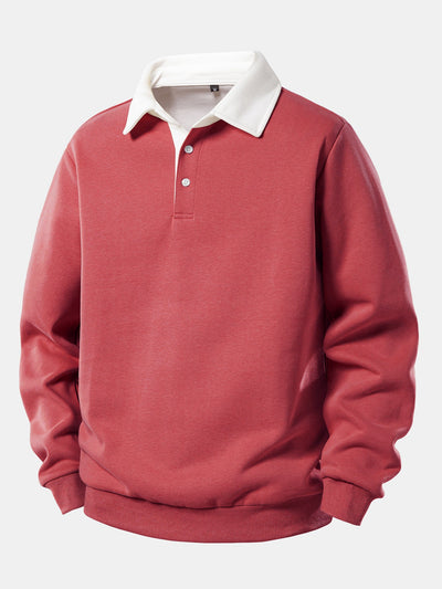 Contrast Polo Collar Sweatshirt