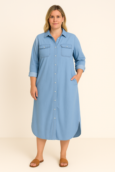 Amelia™ | Denim Style Tummy Covering Dress