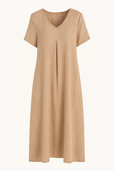 Mia™ | Casual Linen V-Neck Tummy Covering Dress