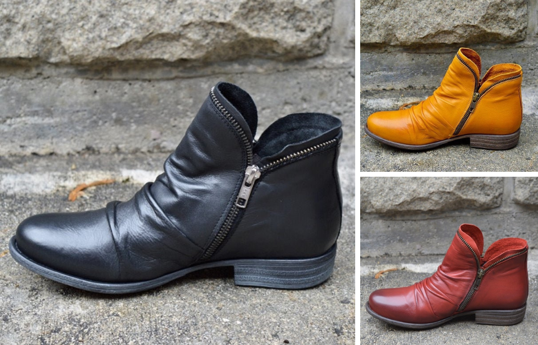 Martine™ - Zippered Leather Ankle Boots