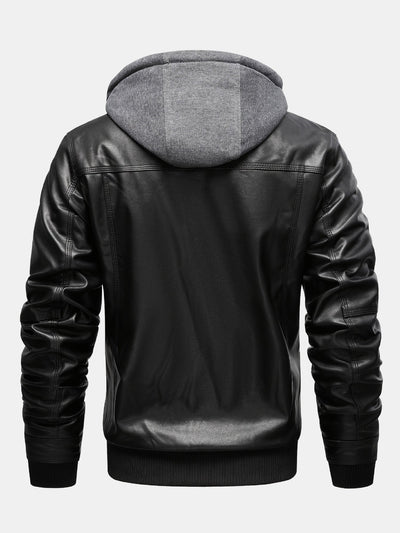 2 In 1 PU Leather Jacket With Detachable Hood