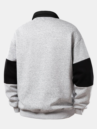 Relax Fit Los Angeles Print Color Block Polo Collar Sweatshirt