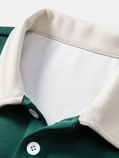 Relax Fit Los Angeles Print Color Block Polo Collar Sweatshirt