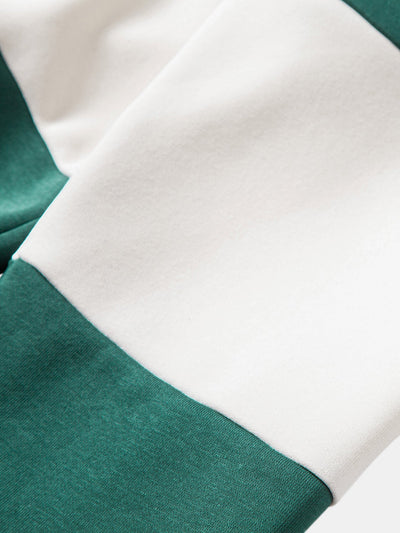 Relax Fit Los Angeles Print Color Block Polo Collar Sweatshirt