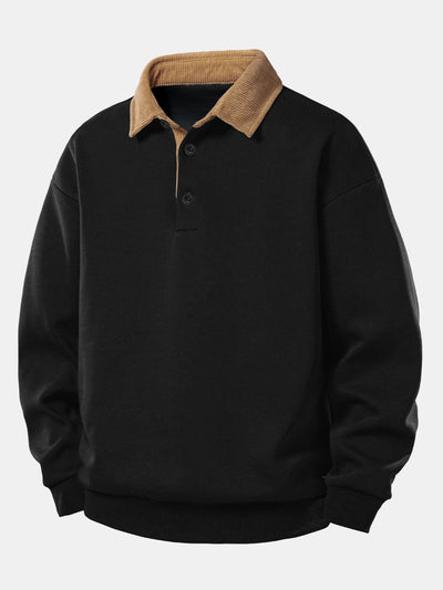 Relax Fit Contrast Corduroy Polo Collar Sweatshirt