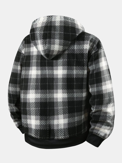 Teddy Lined Flannel Zip Hooded Coat