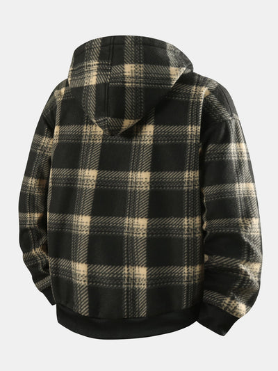 Teddy Lined Flannel Zip Hooded Coat