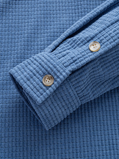 Long Sleeved Waffle Corduroy Contrast Hooded Shirt