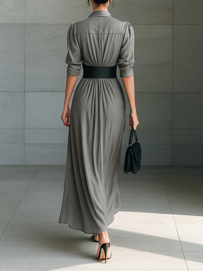 Maxi Dress with Notch Collar and Long Sleeves