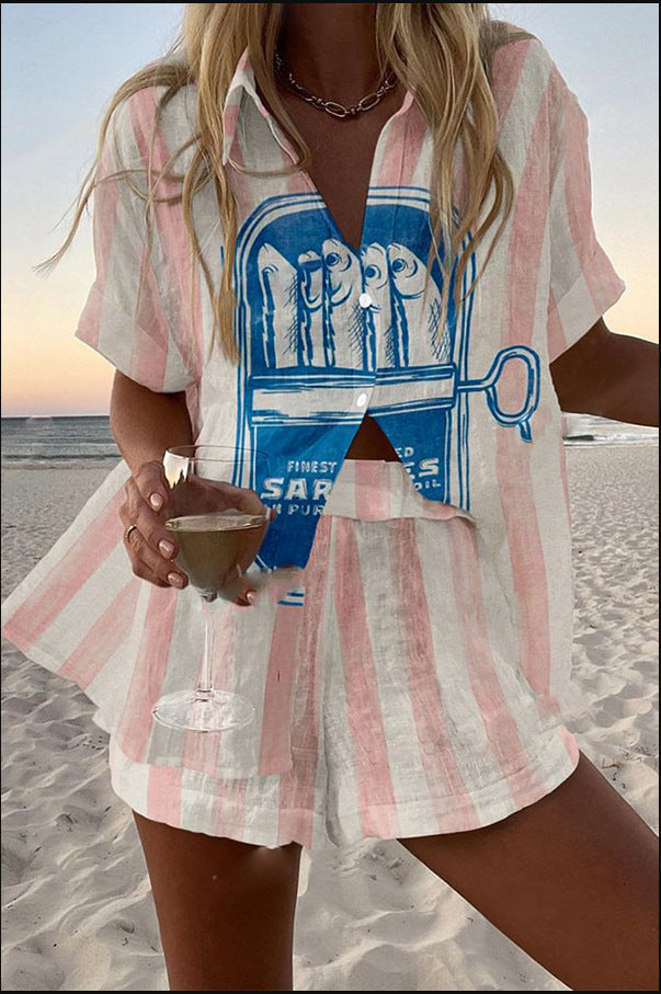 Silava™ | Short Linen Set with Sardine Print