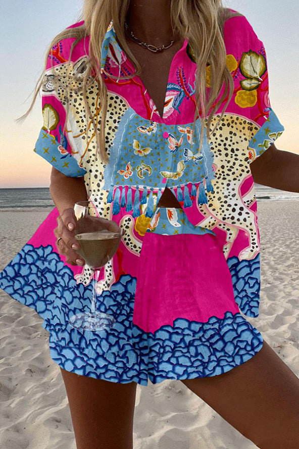 Belina™ | Short linen set with butterfly print