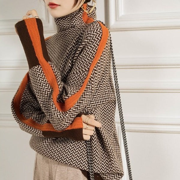Malou™ | High Neck Sweater with Striking Contrast Stripes