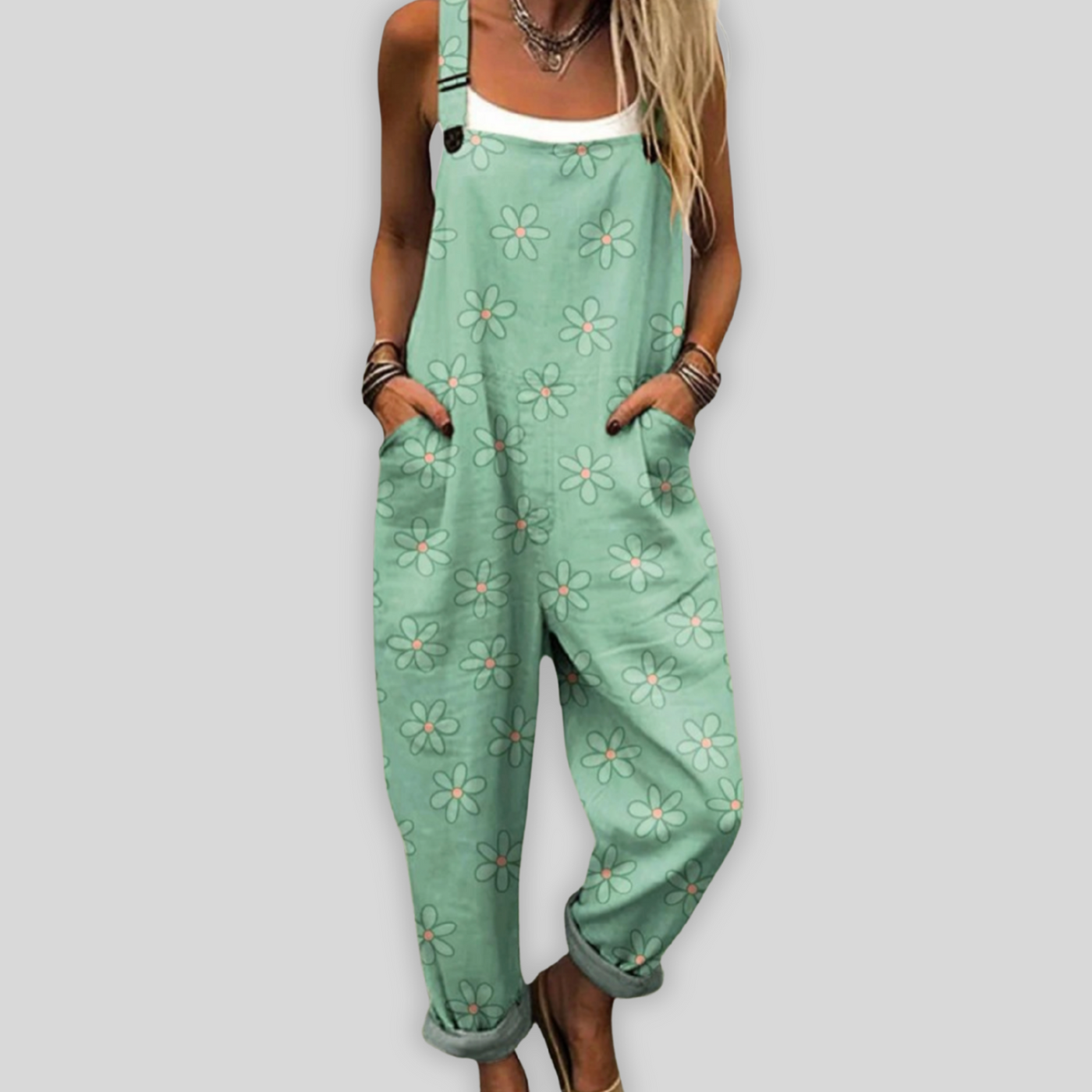 Maëlys | Green Dungaree with Daisies