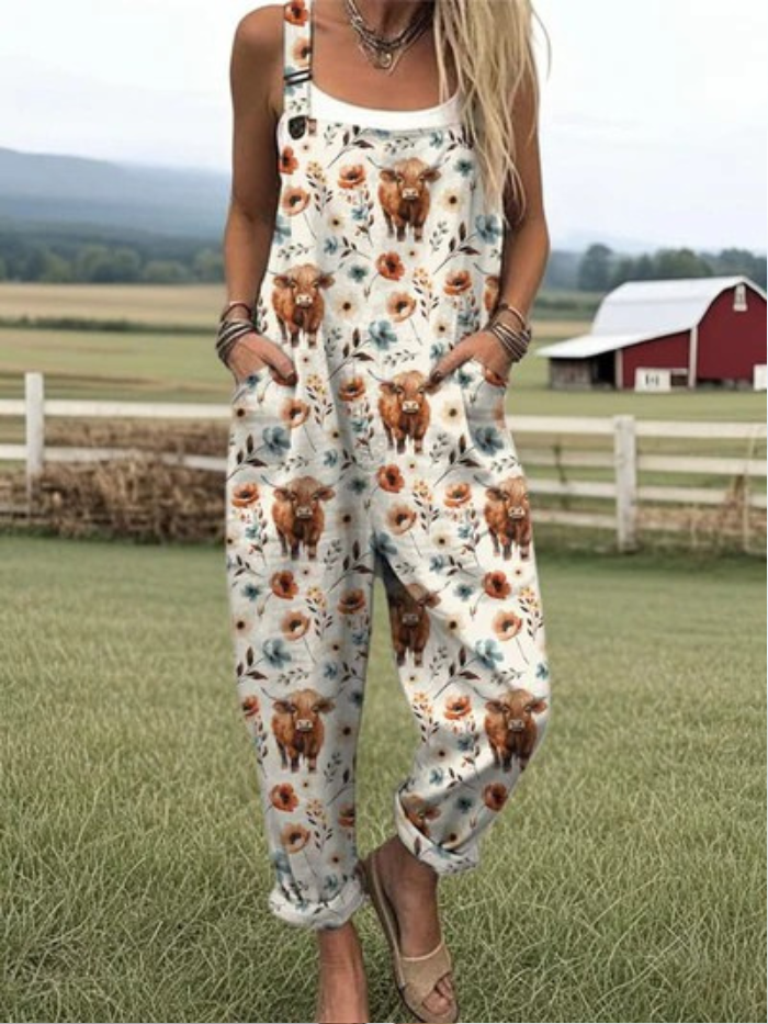 Margaux | Cow Flower Overalls