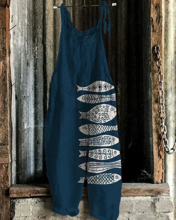 Marini™ | Fish Print Jumpsuit in Japanese Art Style