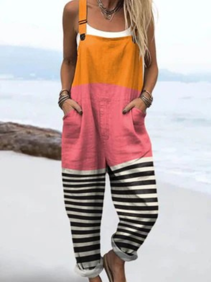Nova | Striped Colorblock Overalls