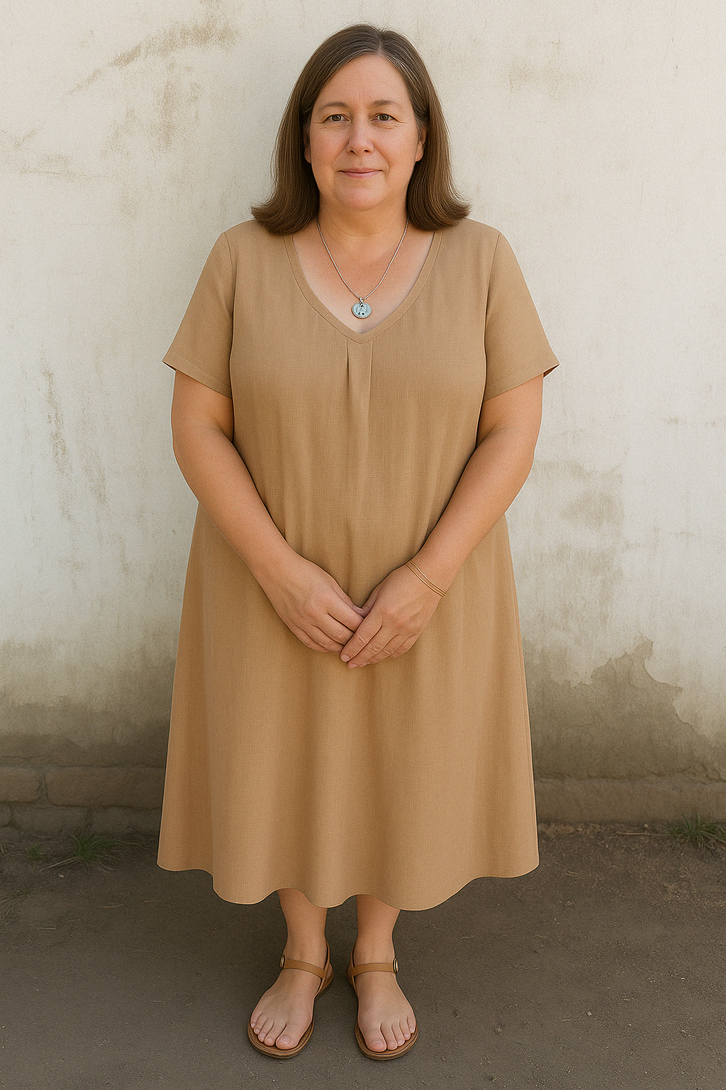 Mia™ | Casual Linen V-Neck Tummy Covering Dress