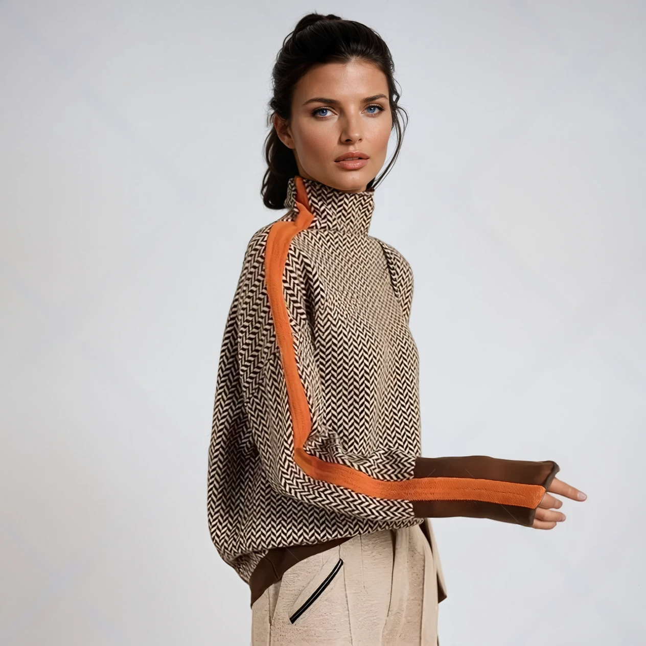 Malou™ | High Neck Sweater with Striking Contrast Stripes