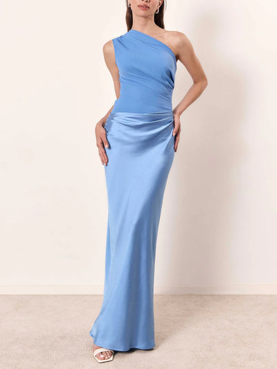 Charlotte™ | Elegant One Shoulder Neck Pleated Maxi Dress