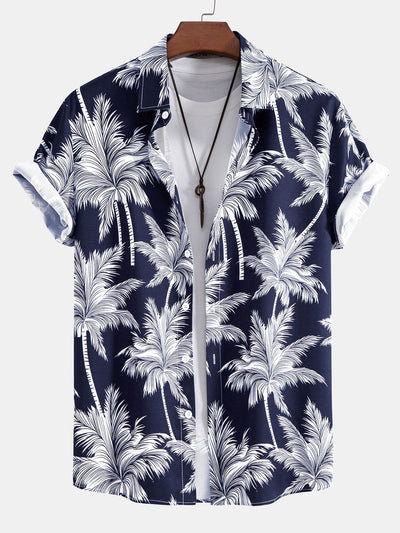 Palm Tree Print Button Up Shirt & Swim Shorts
