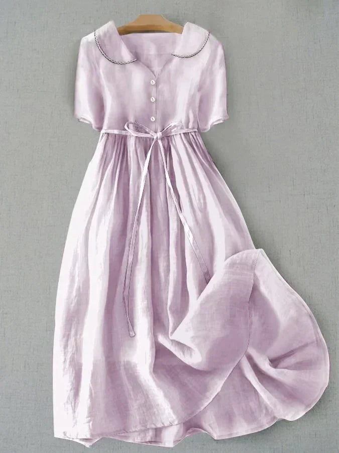 Isla - Elegant Cotton Linen Mid Sleeve Dress