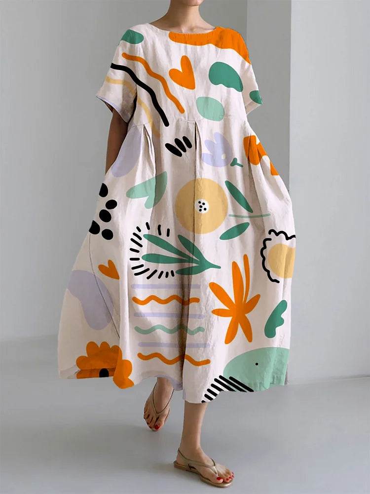 MILENA | Long Colored Dress with Lightweight Comfort and Artistic Print for Unique Summer Style