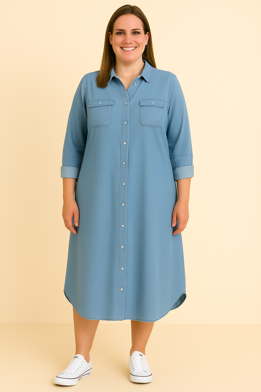 Amelia™ | Denim Style Tummy Covering Dress