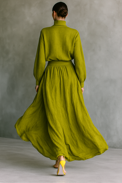Women's Green Outfit in Cotton-Linen Blend